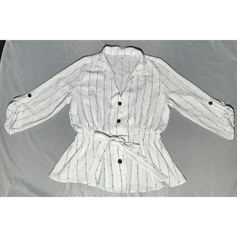 Sweet Rain White with Black Striped Thread Blouse Size Medium - Picture 9 of 11